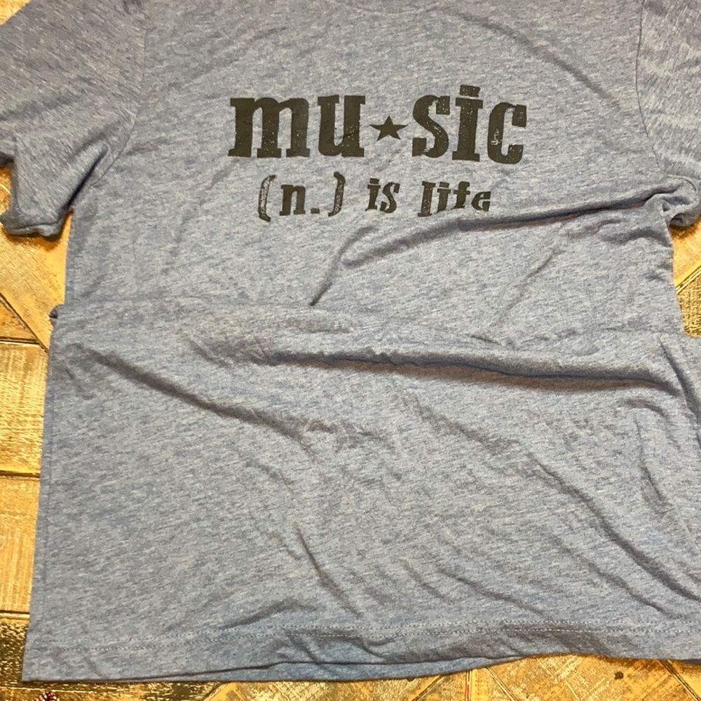 Music is life blue t-shirt. Size medium.